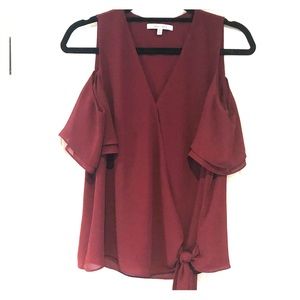 Red Open Shoulder Blouse with Tie. Size S.